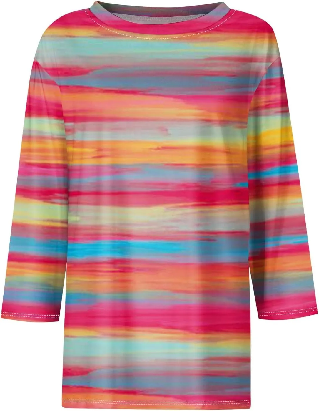 3/4 Length Sleeve Womens Tops Summer 2025 Dressy Casual Crew Neck Shirts Plus Size Loose Fit Spring Floral Blouse