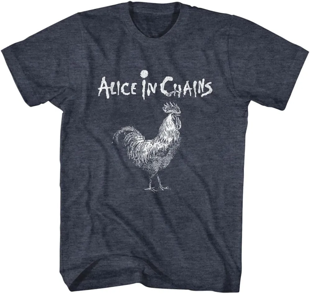 Alice in Chains Logo & Rooster Adult Navy Heather Short Sleeve T Shirt 90s Rock Vintage Style Graphic Tee