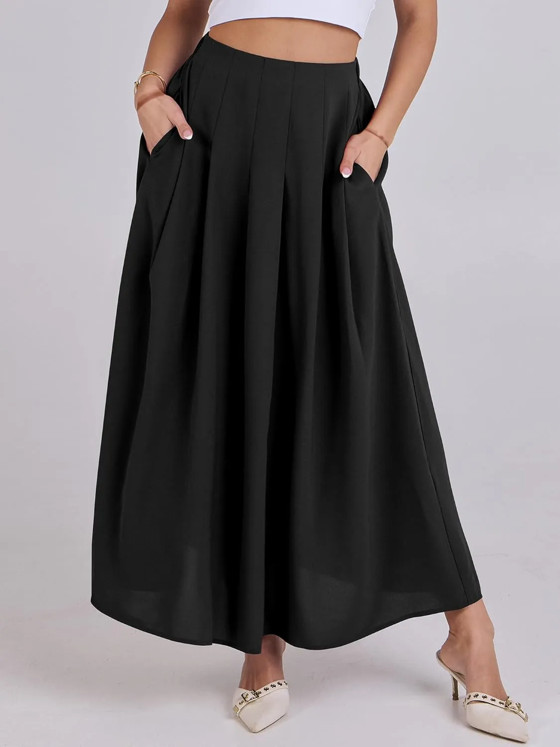 ANRABESS Women A-Line Pleated High Waist Maxi Skirt Full Ankle Length Flowy Swing Elegant Dressy Casual Work Long Skirts