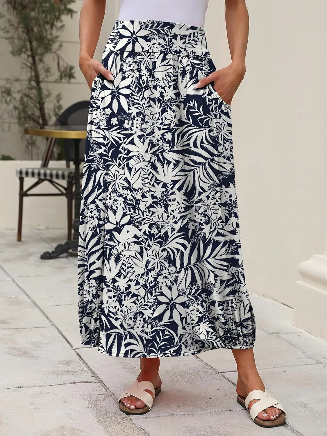 ANRABESS Women's Summer Long Maxi Skirts 2025 Trendy Ankle Length High Waisted Boho Flowy Beach Skirt with Pockets Fashion