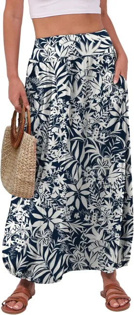 ANRABESS Women's Summer Long Maxi Skirts 2025 Trendy Ankle Length High Waisted Boho Flowy Beach Skirt with Pockets Fashion