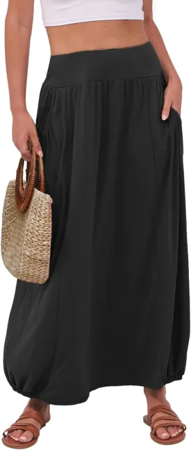 ANRABESS Women's Summer Long Maxi Skirts 2025 Trendy Ankle Length High Waisted Boho Flowy Beach Skirt with Pockets Fashion