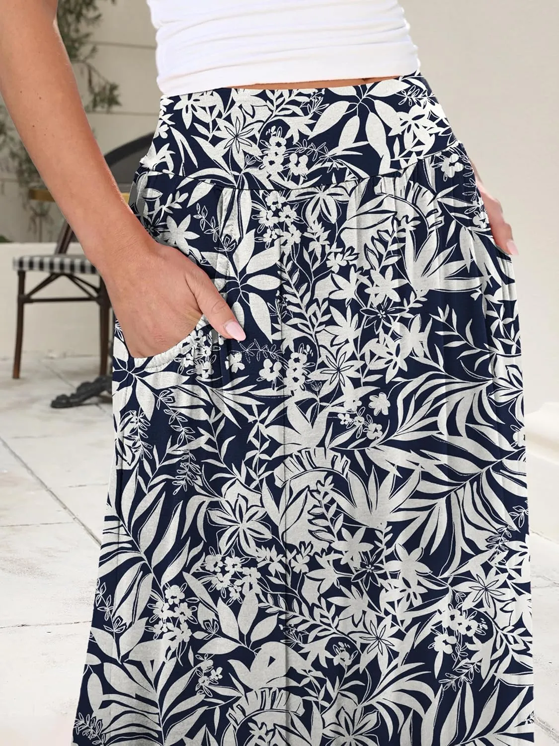 ANRABESS Women's Summer Long Maxi Skirts 2025 Trendy Ankle Length High Waisted Boho Flowy Beach Skirt with Pockets Fashion