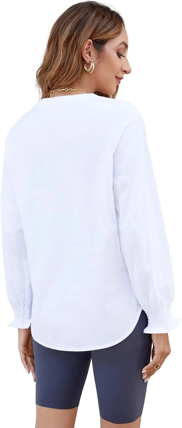 Atnlewhi Womens Puff Long Sleeve T Shirts Casual Crew Neck Basic Pullover Tee Tops Blouses