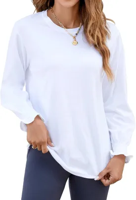 Atnlewhi Womens Puff Long Sleeve T Shirts Casual Crew Neck Basic Pullover Tee Tops Blouses
