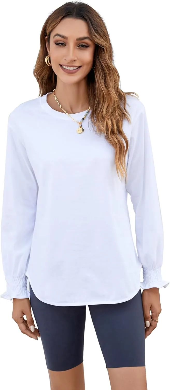 Atnlewhi Womens Puff Long Sleeve T Shirts Casual Crew Neck Basic Pullover Tee Tops Blouses
