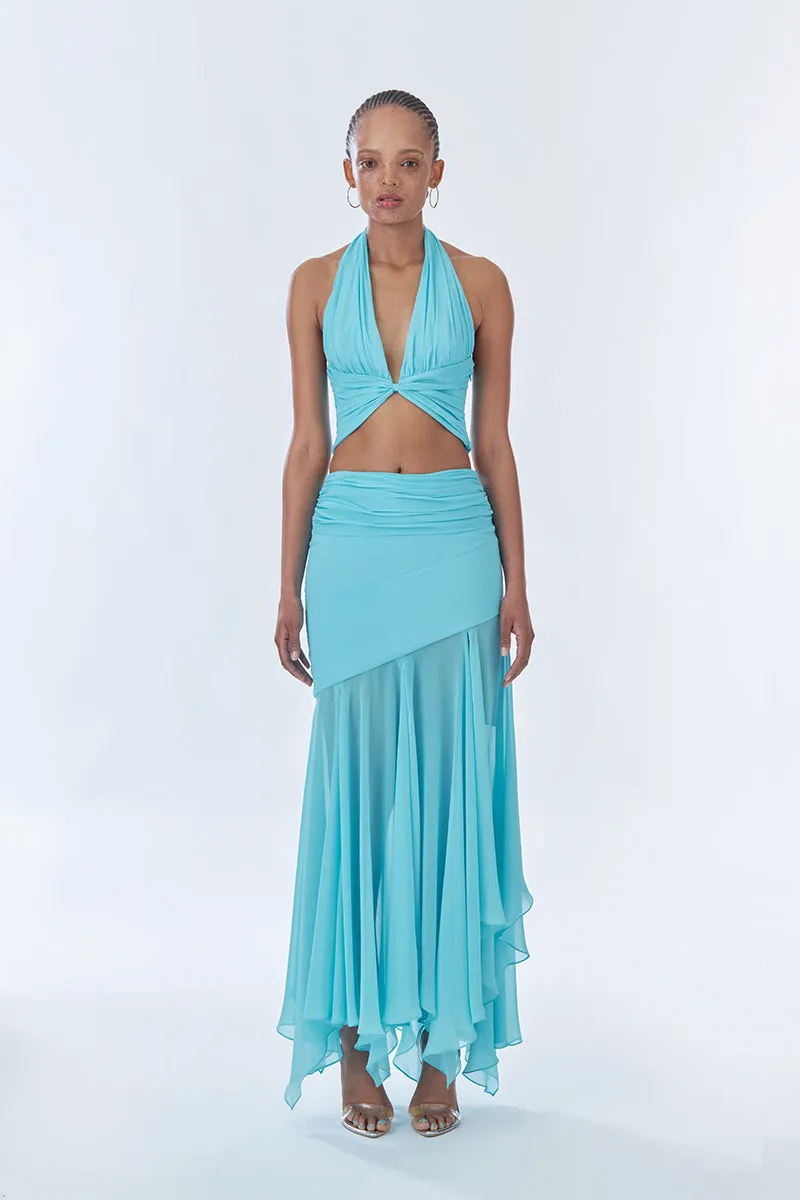 BETTA DRAPED MAXI SKIRT IN FULLMOON BLUE