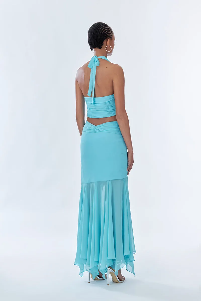 BETTA DRAPED MAXI SKIRT IN FULLMOON BLUE
