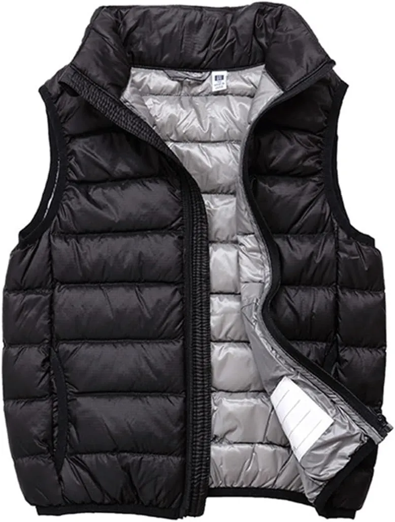 Boys Girls Lightweight Down Vest, Winter Warm Zip Up Sleeveless Vest, Water-Resistant Packable Puffer Jacket