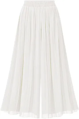 chouyatou Women's Elastic Waist A-Line Pleated Chiffon Cropped Wide Leg Pants Culottes