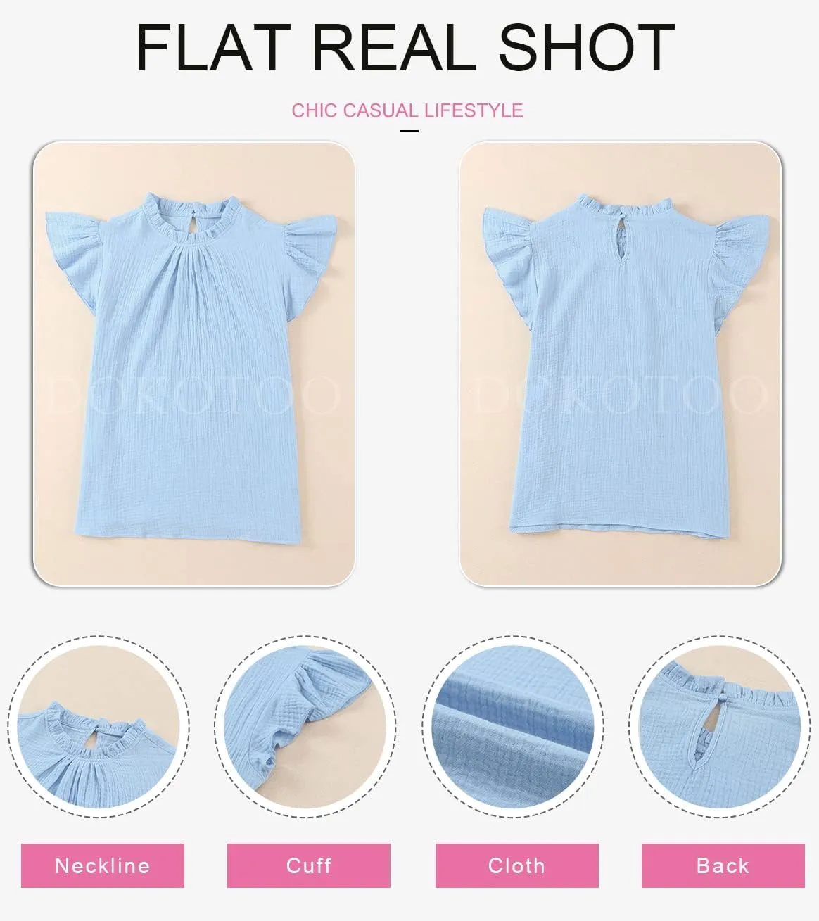 Dokotoo Casual Blouses for Women Crewneck Smocked Ruffle Short Sleeve Babydoll Womens Tops
