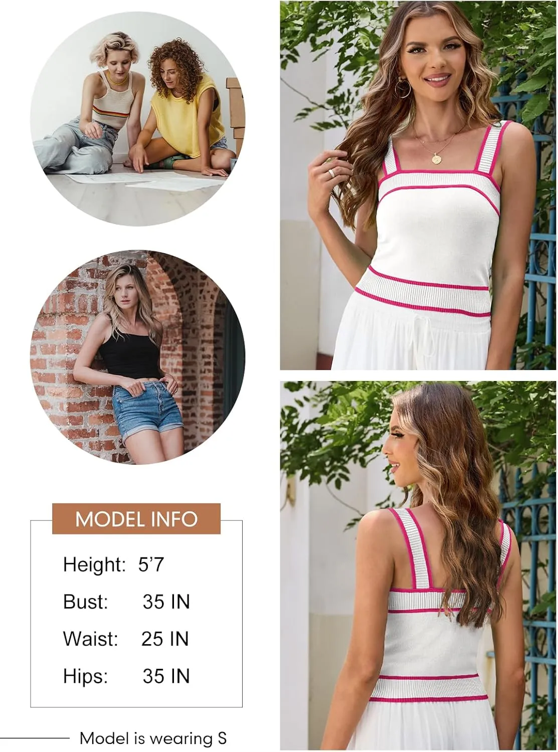 Dokotoo Women's Square Neck Knit Crop Tank Tops 2025 Slim Fit Y2K Color Block Sleeveless Cami Shirts