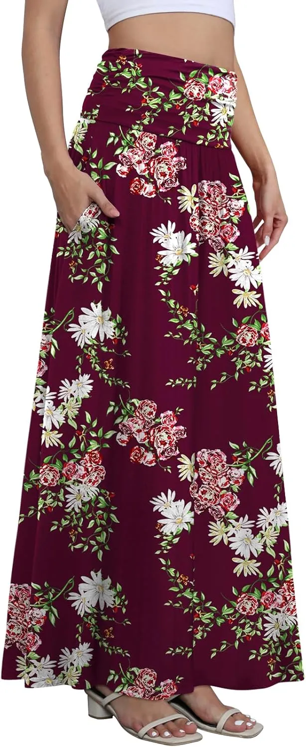 DouBCQ Maxi Skirts for Women High Waisted Long Skirts with Pockets Ankle Length Casual Skirt