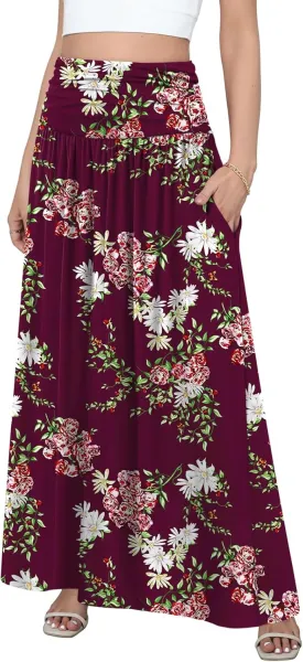 DouBCQ Maxi Skirts for Women High Waisted Long Skirts with Pockets Ankle Length Casual Skirt