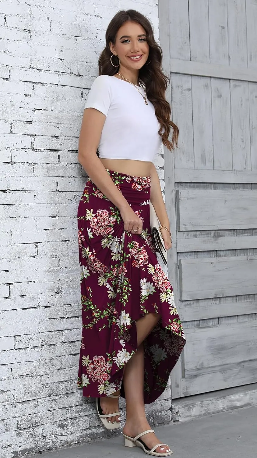 DouBCQ Maxi Skirts for Women High Waisted Long Skirts with Pockets Ankle Length Casual Skirt