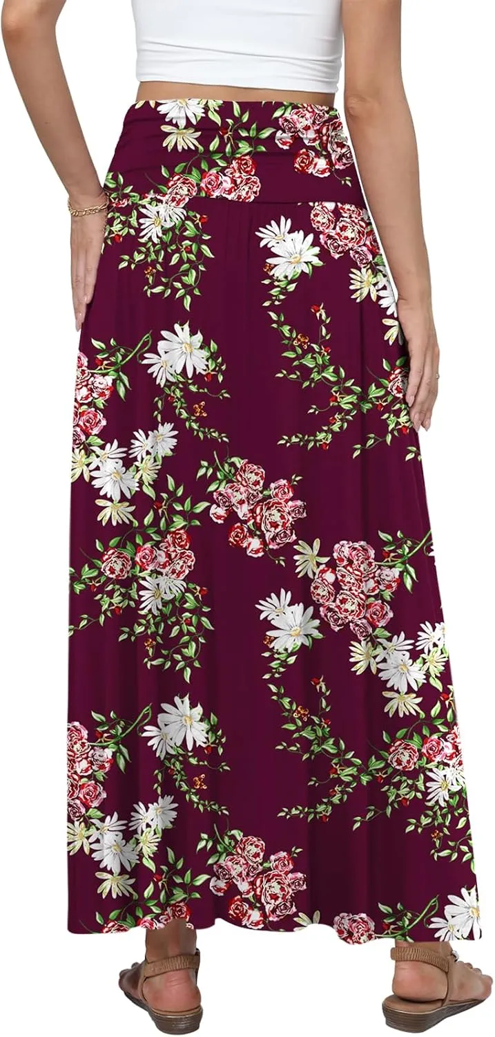 DouBCQ Maxi Skirts for Women High Waisted Long Skirts with Pockets Ankle Length Casual Skirt