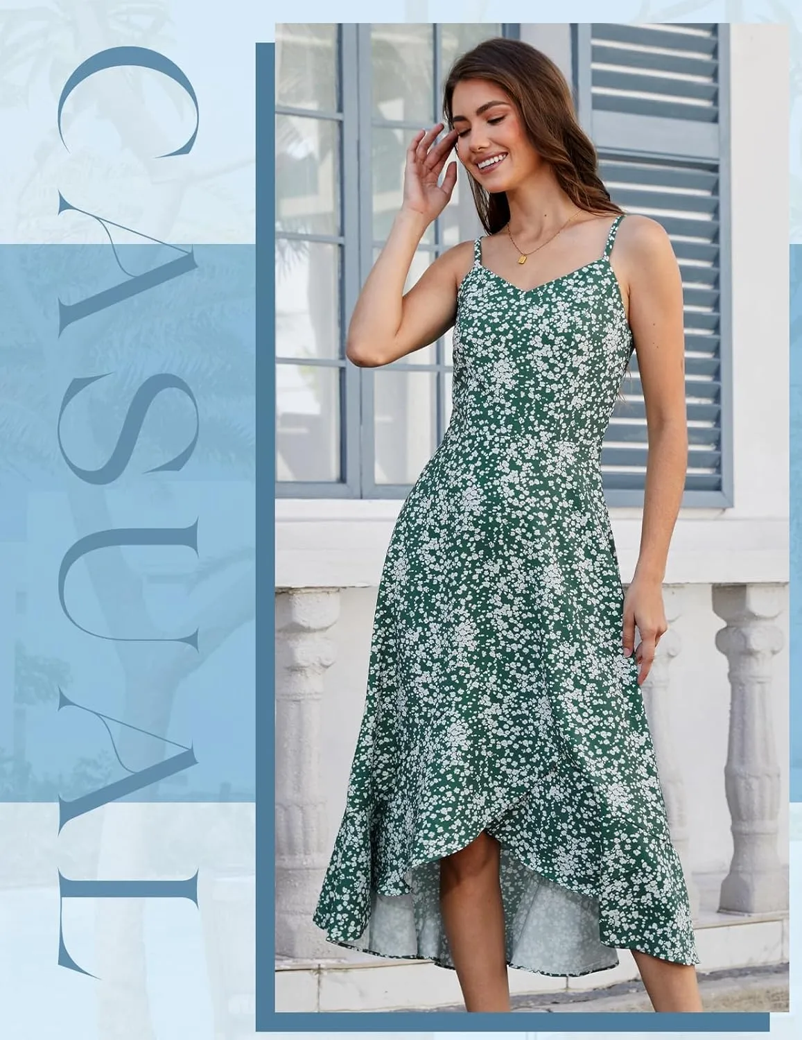 DRESSTELLS Women's Floral Summer Dress 2025, High Low Boho Strap Ruffle Casual Sundress