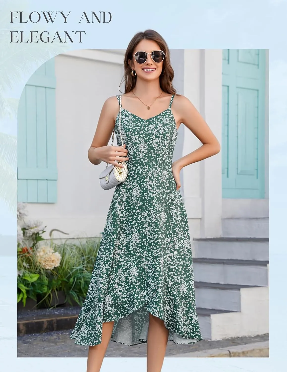 DRESSTELLS Women's Floral Summer Dress 2025, High Low Boho Strap Ruffle Casual Sundress