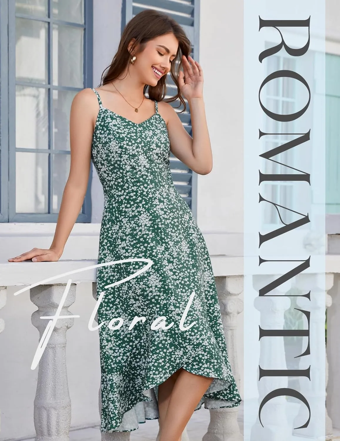 DRESSTELLS Women's Floral Summer Dress 2025, High Low Boho Strap Ruffle Casual Sundress