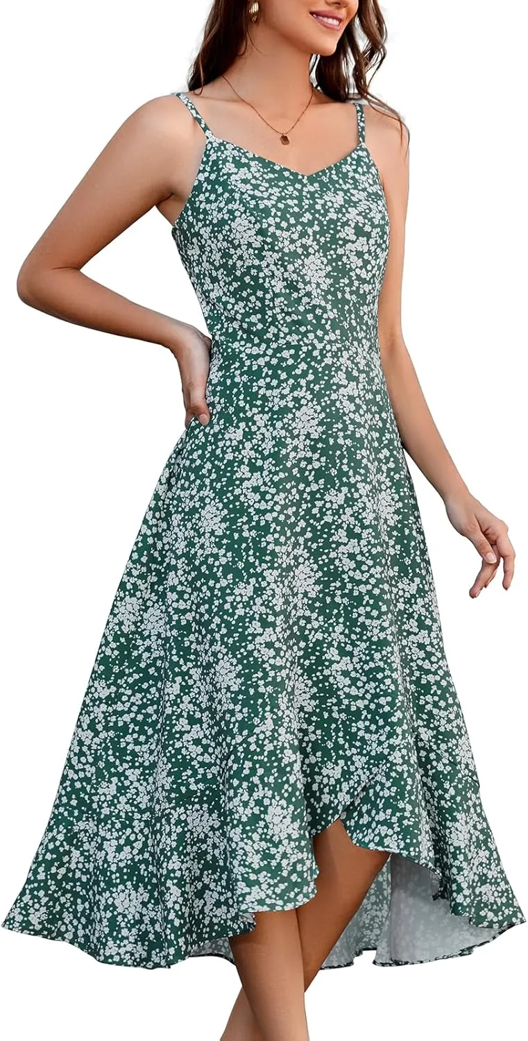 DRESSTELLS Women's Floral Summer Dress 2025, High Low Boho Strap Ruffle Casual Sundress