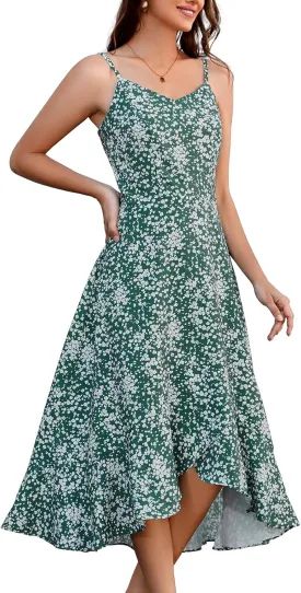 DRESSTELLS Women's Floral Summer Dress 2025, High Low Boho Strap Ruffle Casual Sundress