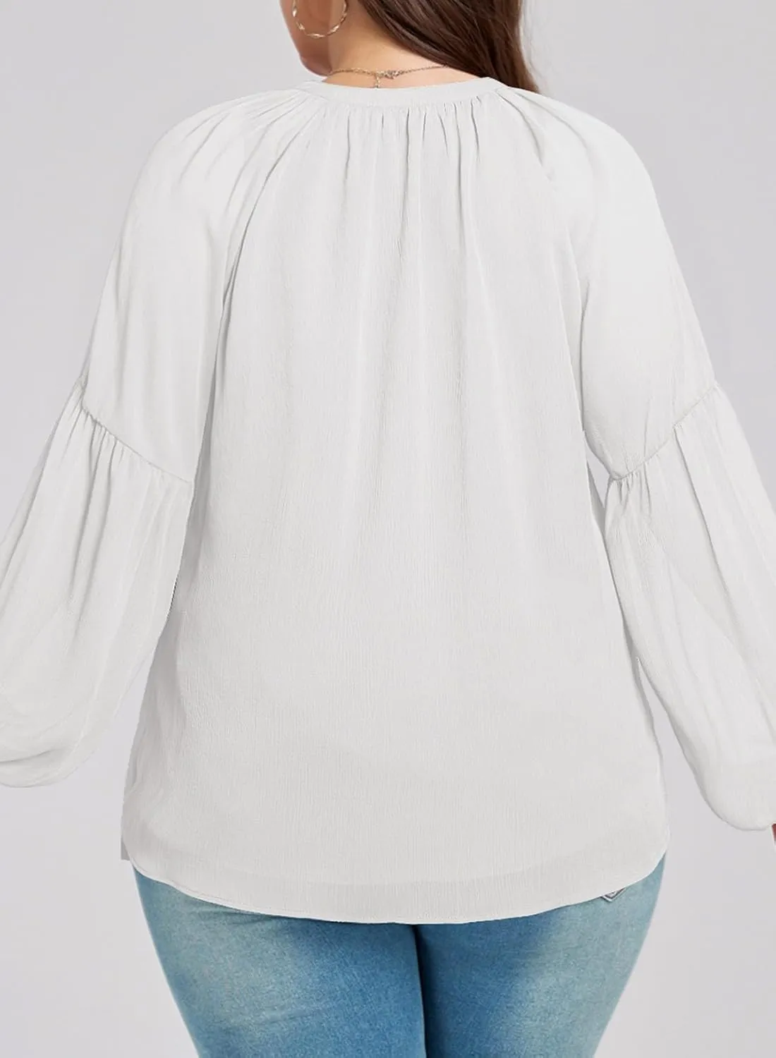 Eytino Women Plus Size Tops Summer V Neck Long Sleeve Button Down Pleated Business Work Blouse Shirts(1X-5X)