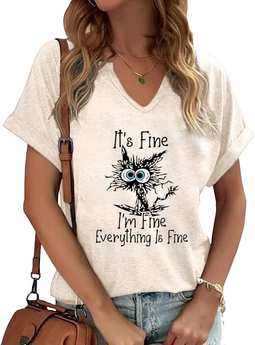 Funny Saying Graphic V Neck Shirts for Women Sarcastic Humor Shirt Casual Short Sleeve Novelty Tee Tops