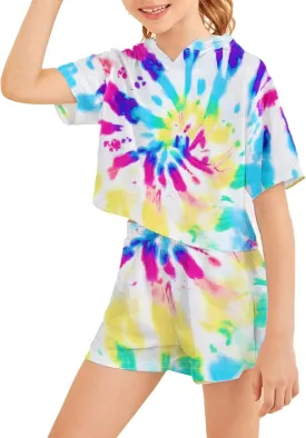 Girls Tie Dye Clothes Outfits Set Jogger Suits Sweatsuits Tracksuits Sweatshirts Hoodies Shorts Sets