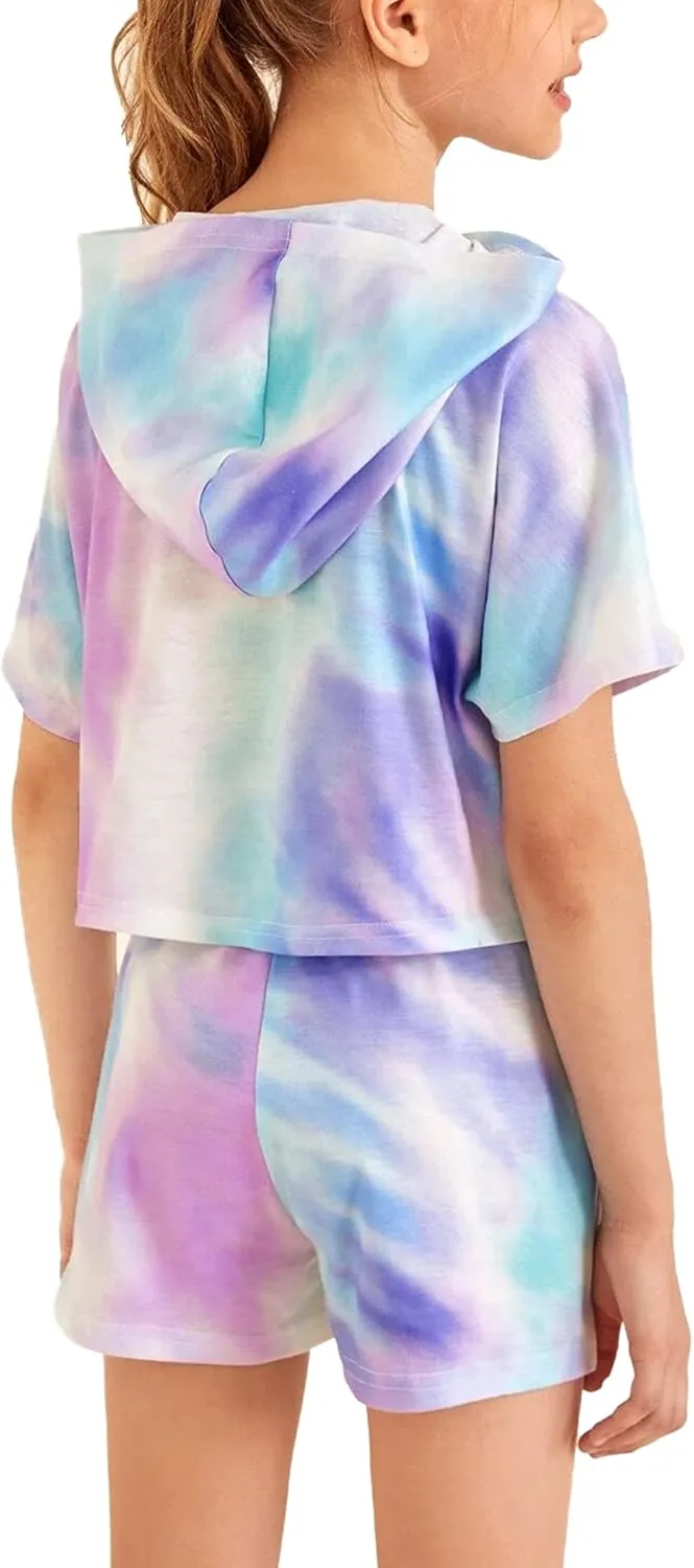 Girls Tie Dye Clothes Outfits Set Jogger Suits Sweatsuits Tracksuits Sweatshirts Hoodies Shorts Sets