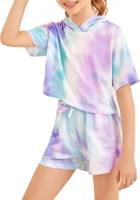 Girls Tie Dye Clothes Outfits Set Jogger Suits Sweatsuits Tracksuits Sweatshirts Hoodies Shorts Sets