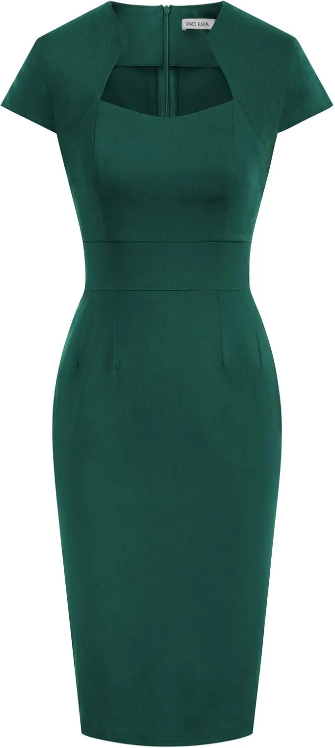 Grace Karin Womens 50s 60s Vintage Pencil Dress Bodycon Cap Sleeve Dress