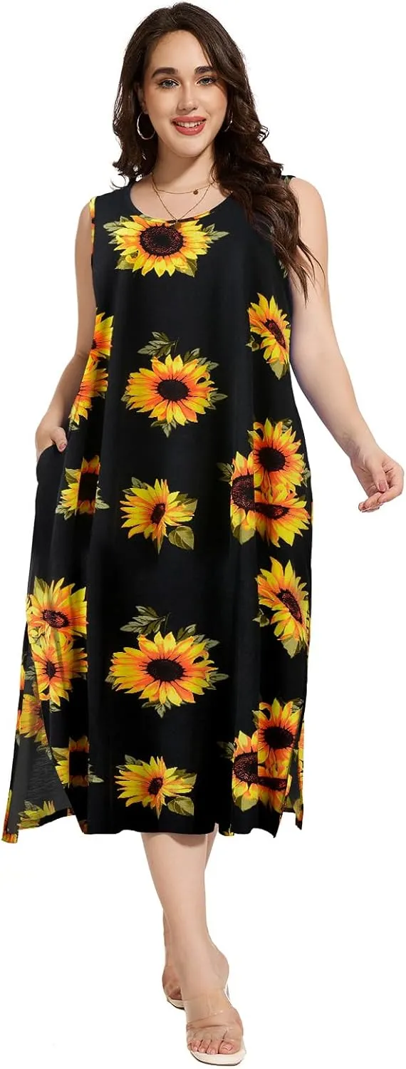 LARACE Plus Size Maxi Dresses for Curvy Women Summer Sleeveless Casual 2025 Long Dress L-5XL