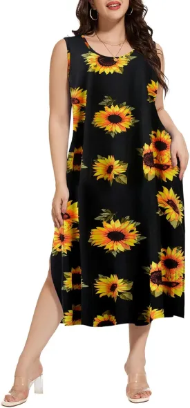 LARACE Plus Size Maxi Dresses for Curvy Women Summer Sleeveless Casual 2025 Long Dress L-5XL
