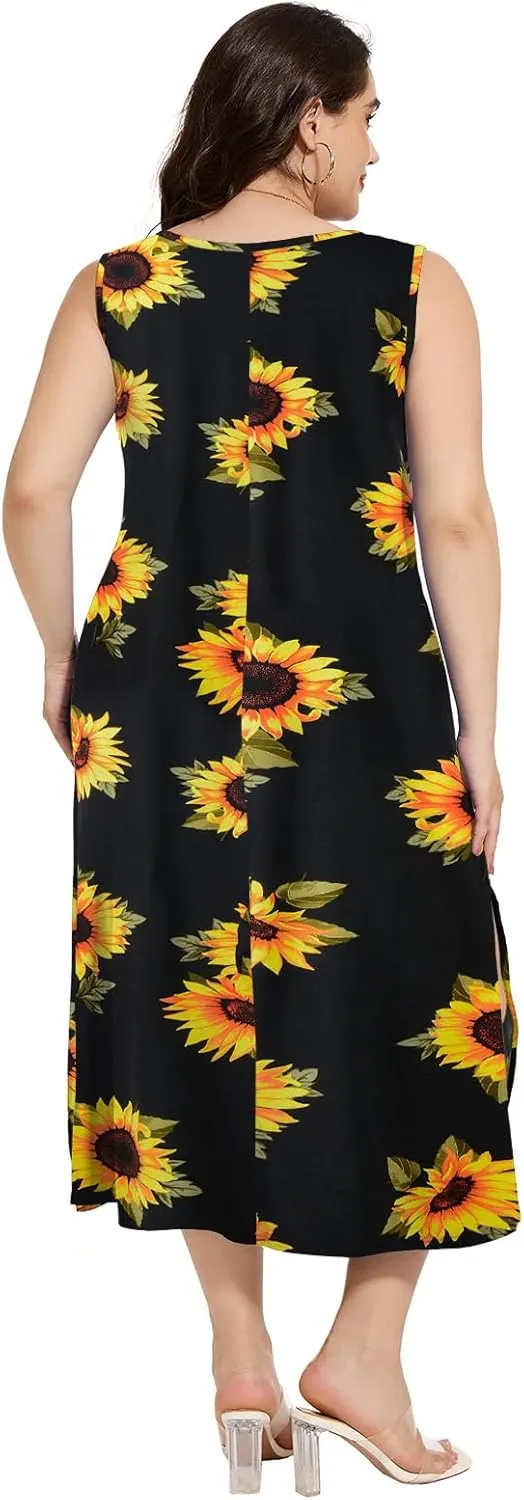 LARACE Plus Size Maxi Dresses for Curvy Women Summer Sleeveless Casual 2025 Long Dress L-5XL