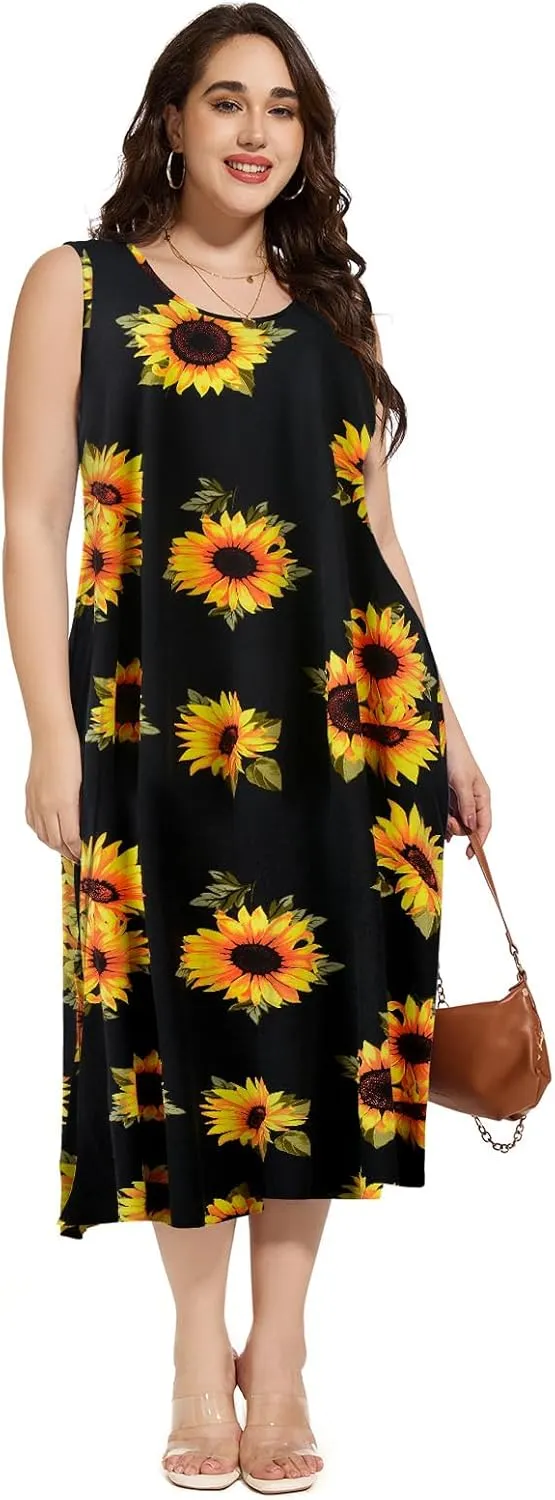 LARACE Plus Size Maxi Dresses for Curvy Women Summer Sleeveless Casual 2025 Long Dress L-5XL