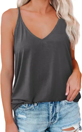 LOLONG V Neck Tank Tops for Women Summer Sexy Spaghetti Strap Sleeveless Shirts