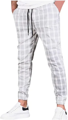 Men's Slim Fit Stretch Plaid Pants Flannel Jogger Pajama Lounge Pant Skinny Track Trousers with Pockets