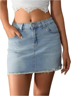 Milumia Women's Y2K Raw Hem Denim Mini Skirt High Waisted Bodycon Jean Skirts
