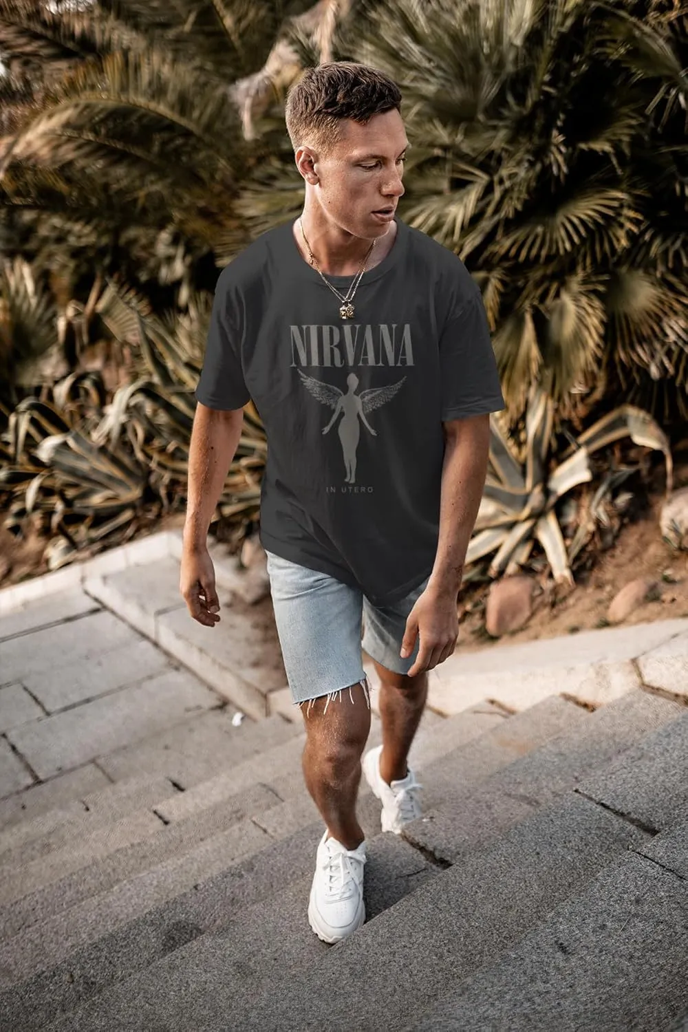 Nirvana in Utero Distressed Logo Adult Short Sleeve T Shirt 90s Grunge Music Vintage Style Graphic Tees