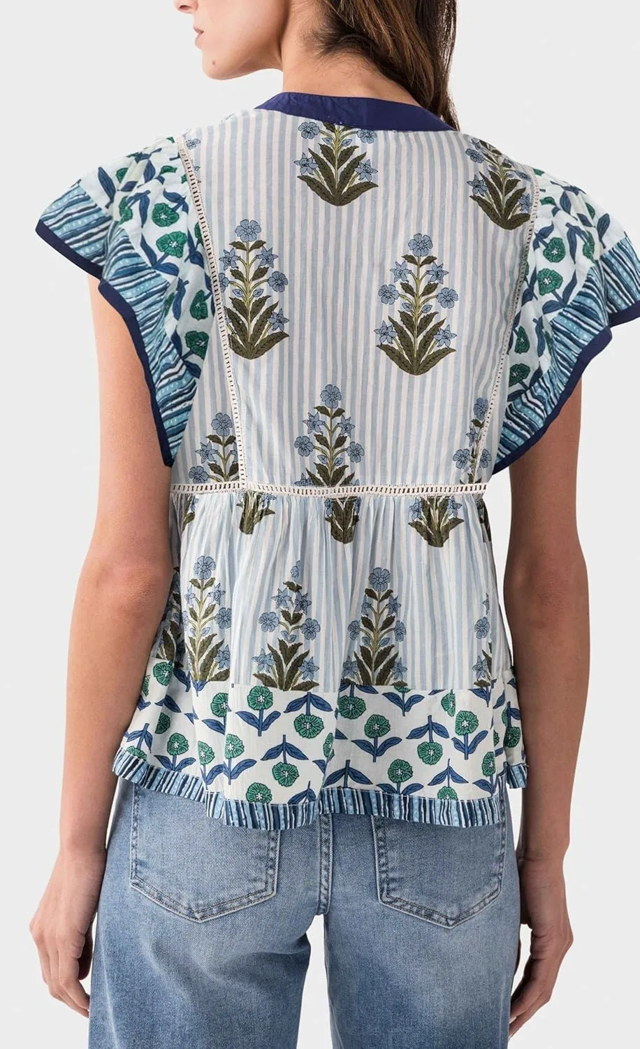Ruffle Sleeve Tops for Women Boho Floral Peplum Shirts Flutter Sleeve Babydoll Flowy Shirt Blouse Going Out Tops
