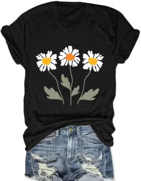 Savarana Women Vintage Flower Shirts Boho Wildflower T-Shirt Funny Nature Cottage Core Floral Short Sleeve Tops