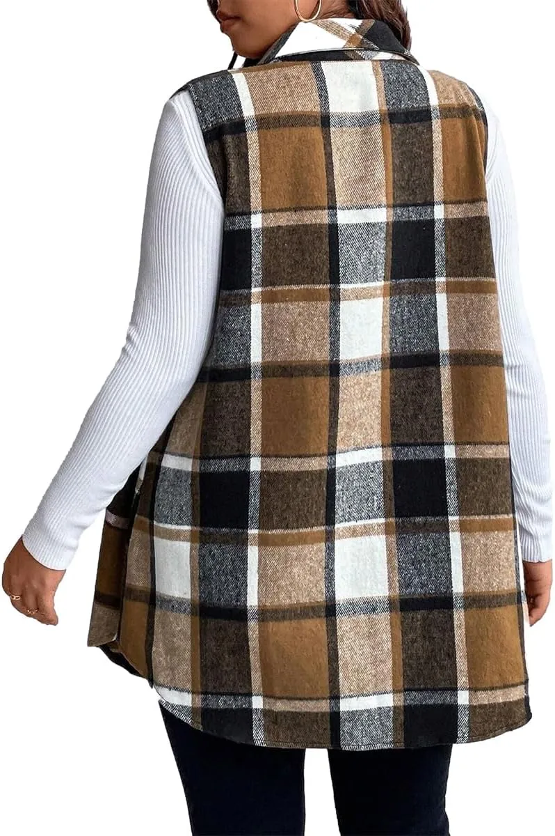 Sleeveless Flannel Vest for Women-Warm Plaid Vest,Button Front Fall Winter Waistcoat,Casual with Pockets(S-XXL