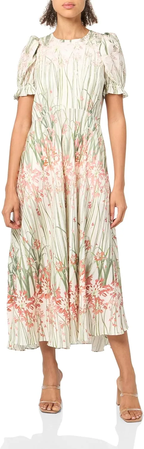 Ted Baker Women's Zahrria High Low Hem Dress with Puff Sleeve