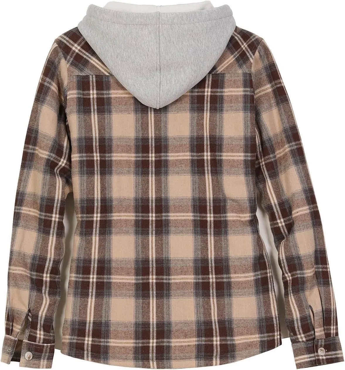 ThCreasa Womens Full Sherpa Lined Plaid Flannel Hooded Jacket with Hand Pockets, Zip Up Fuzzy Hoodie Flannel Shacket