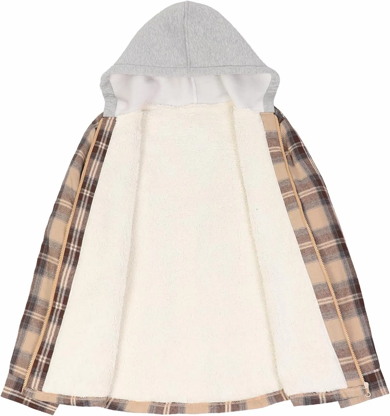 ThCreasa Womens Full Sherpa Lined Plaid Flannel Hooded Jacket with Hand Pockets, Zip Up Fuzzy Hoodie Flannel Shacket