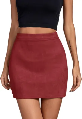 Umenlele Women's Bodycon Faux Suede High Waist Solid Mini Skirt