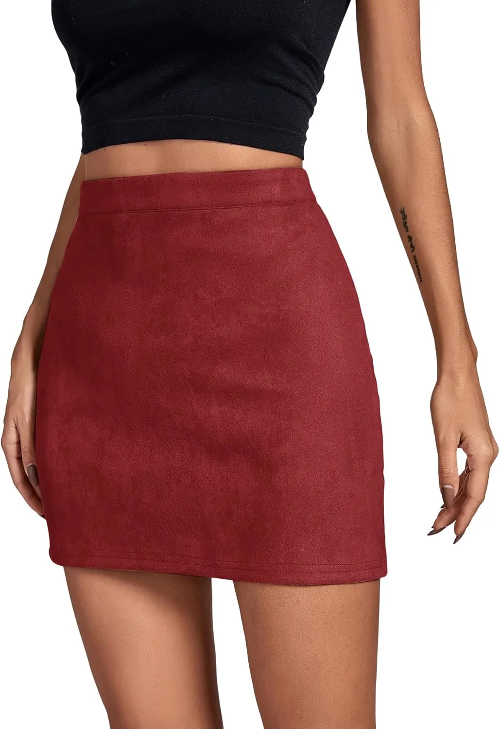 Umenlele Women's Bodycon Faux Suede High Waist Solid Mini Skirt