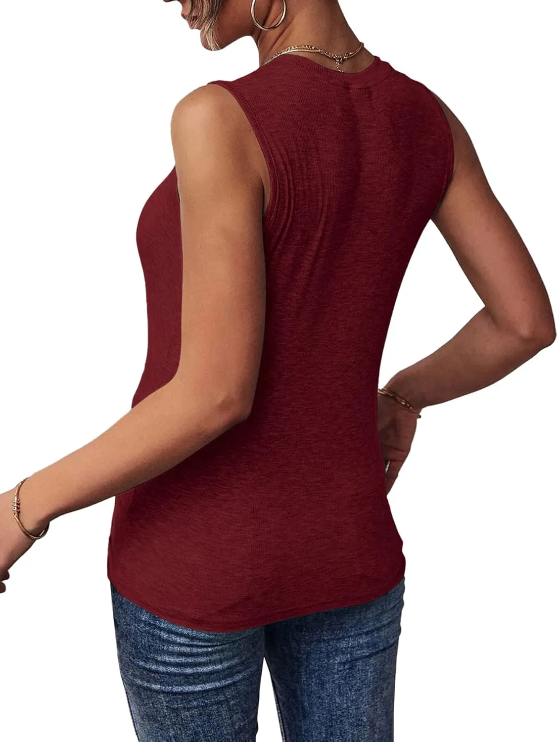 Vrtige Women's Casual Crewneck Twist Front Cut Out Sleeveless Tank Top Blouse Shirt