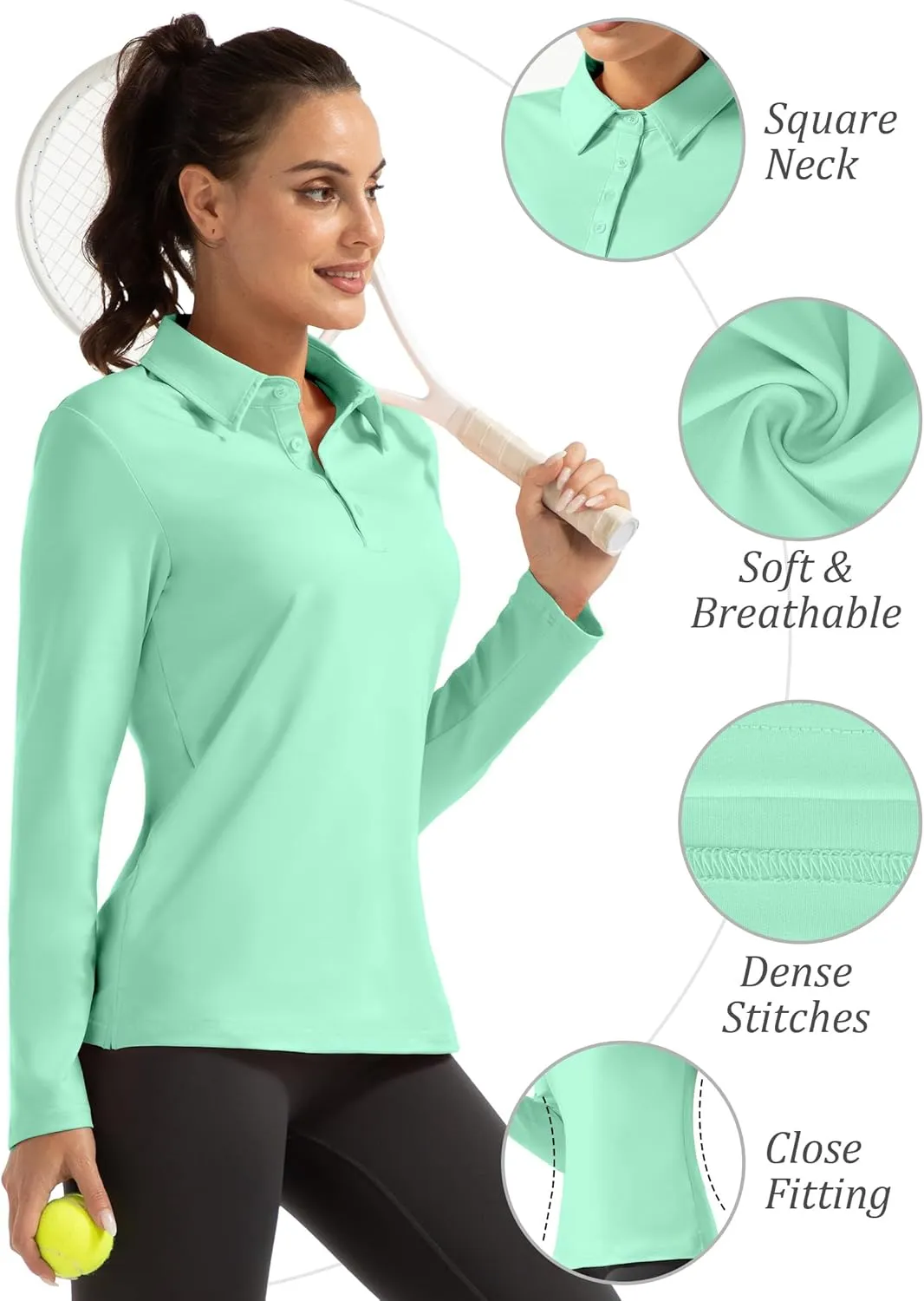 Women Long Sleeve Polo Shirt Golf Sport Top Athletic Sportswear Tennis Activewear