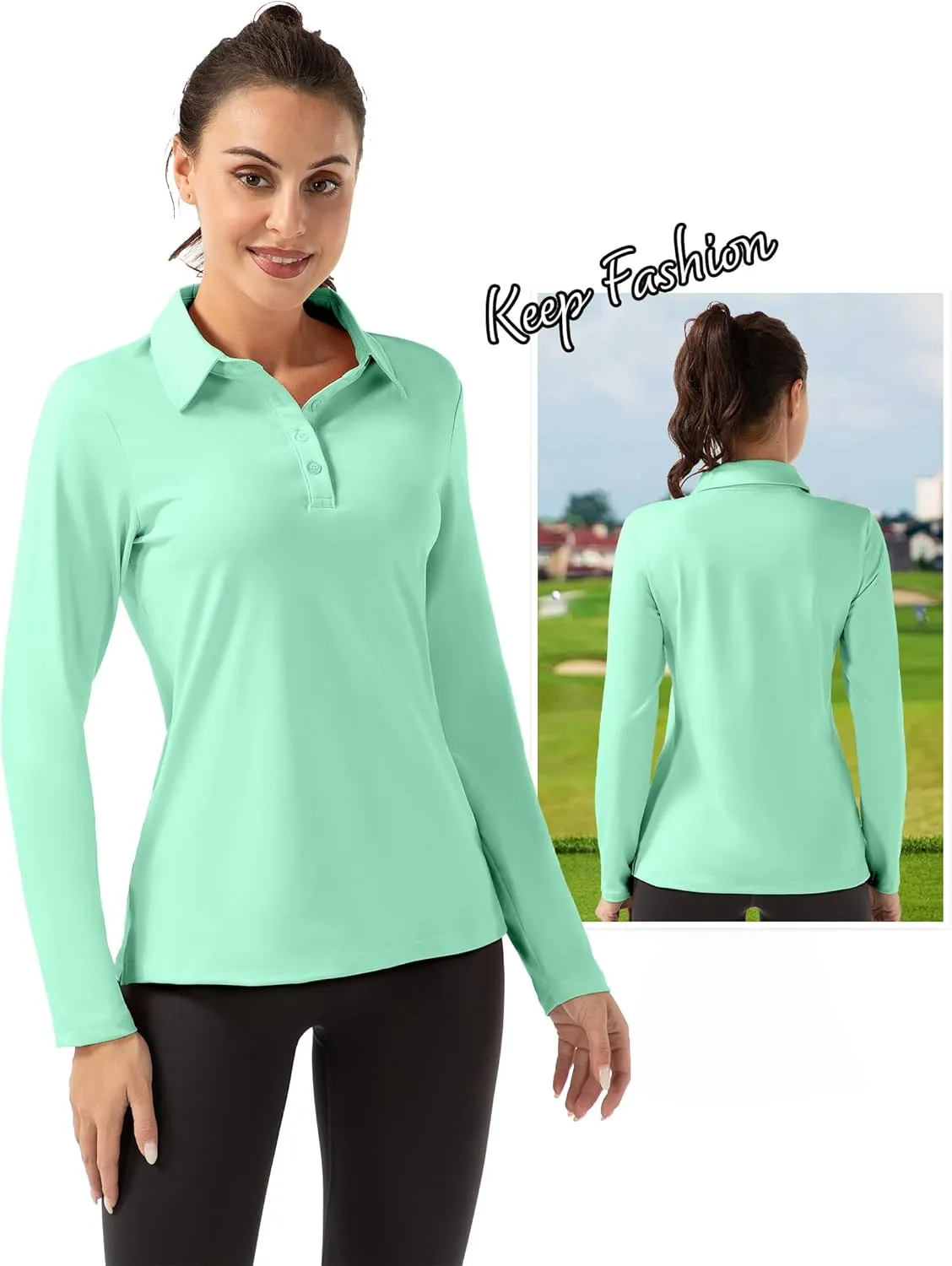 Women Long Sleeve Polo Shirt Golf Sport Top Athletic Sportswear Tennis Activewear
